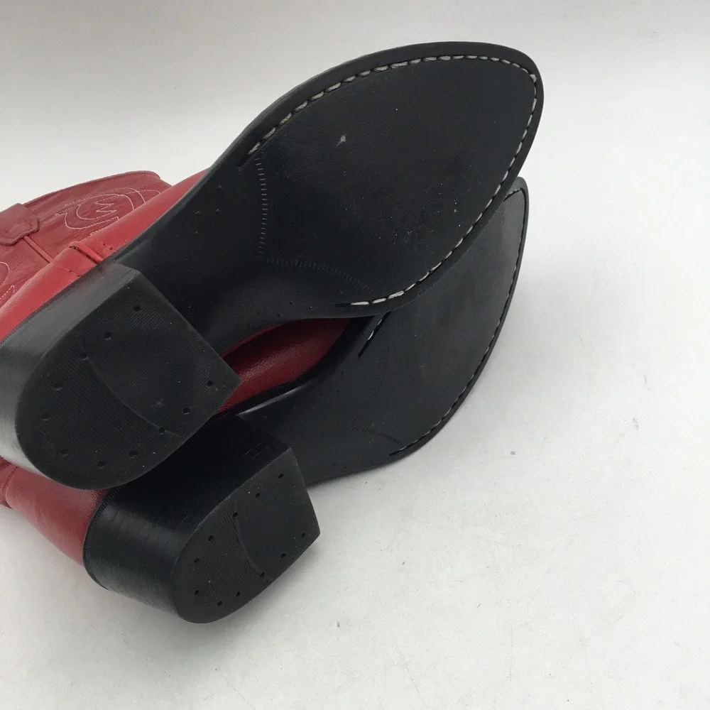 Old West Red Leather Western Cowboy Boots Pointed Toe Embroidered 8116 Size 30